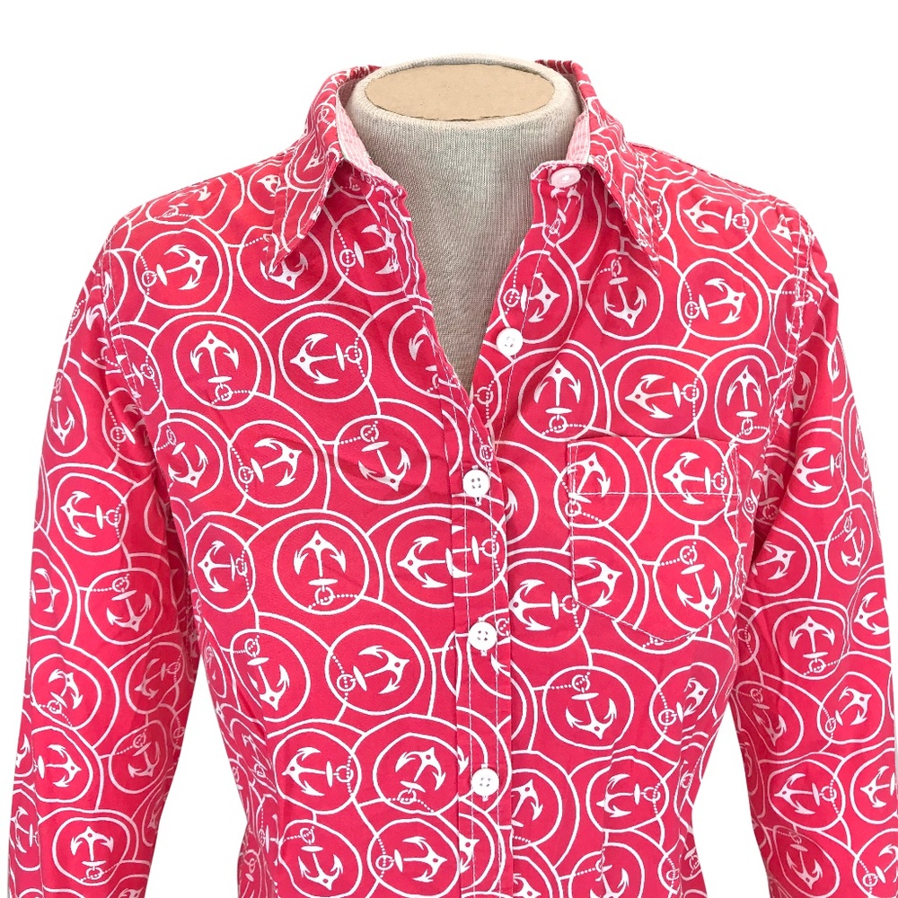 LL Bean Pink Nautical Stretchy Button Down Shirt S